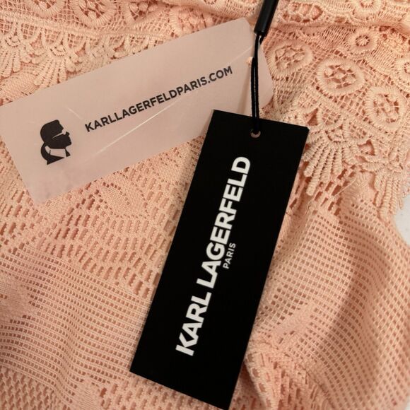 Karl Lagerfeld Size 4 Women's Peach Pink Sleeveless Lace Shift Dress Floral NWT - Picture 6 of 11